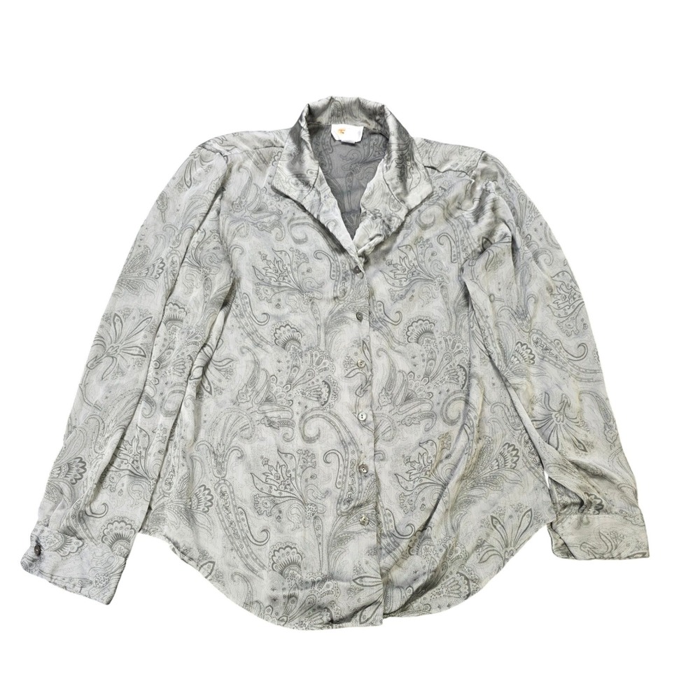 Vintage Talbots Paisley‎ Button Down Blouse Women's Size 16 Gray Long Sleeve
